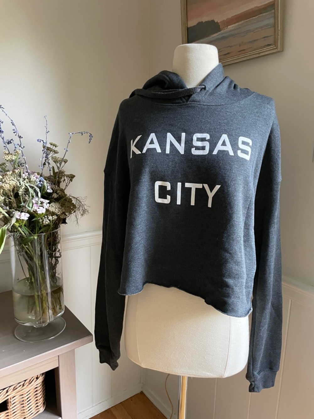Bella + Canvas fleece Kansas City Cropped Hoodie in Charcoal Gray